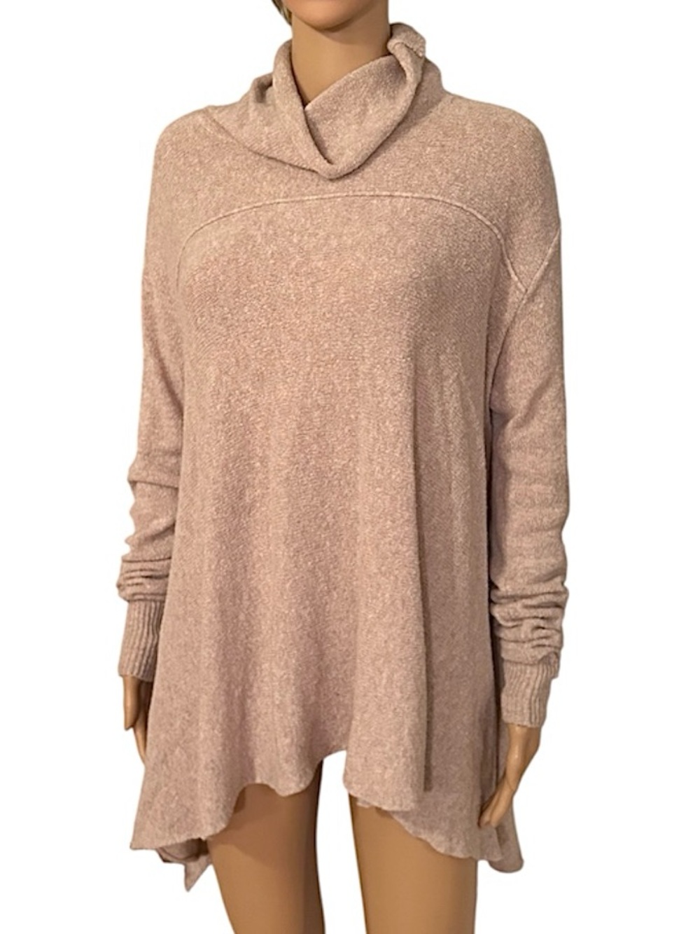 Free People Women’s Size XS Solid Beige Knitted Cowl Neck Sweater Top